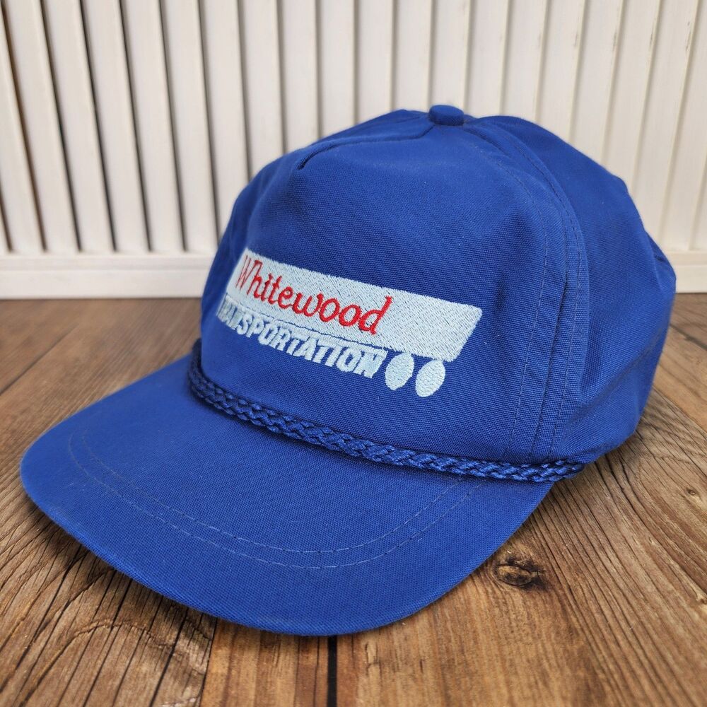 VTG 80s Whitewood Transportation Hat Imperial USA Made Rope Strapback Blue Cap